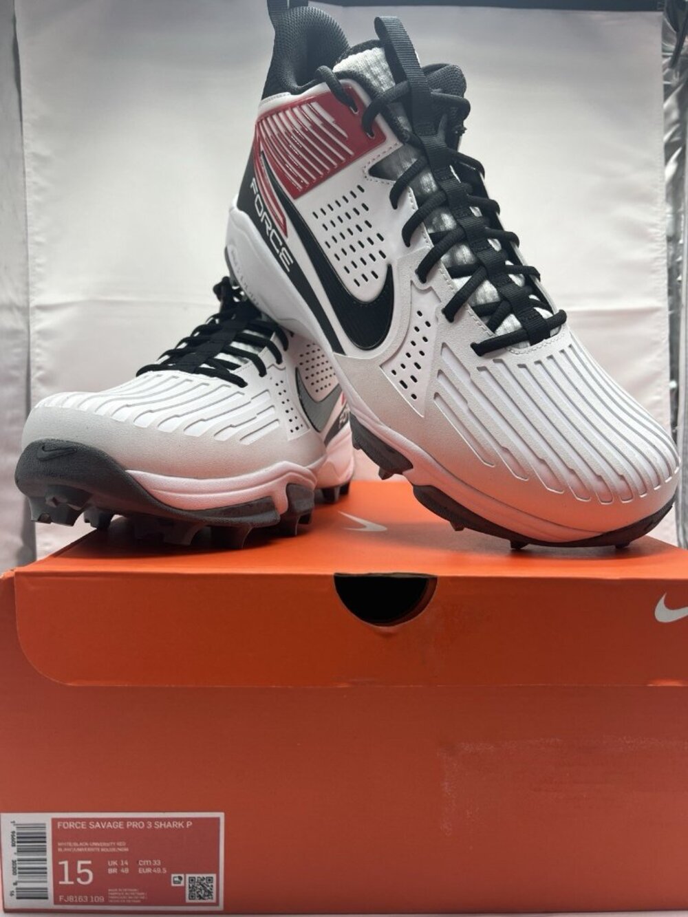 Nike Force Savage Pro 3 Shark P Football Cleats White/Black RED FJ8163 109 NIB